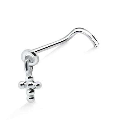 Ball Cross Shaped Silver Curved Nose Stud NSKB-550